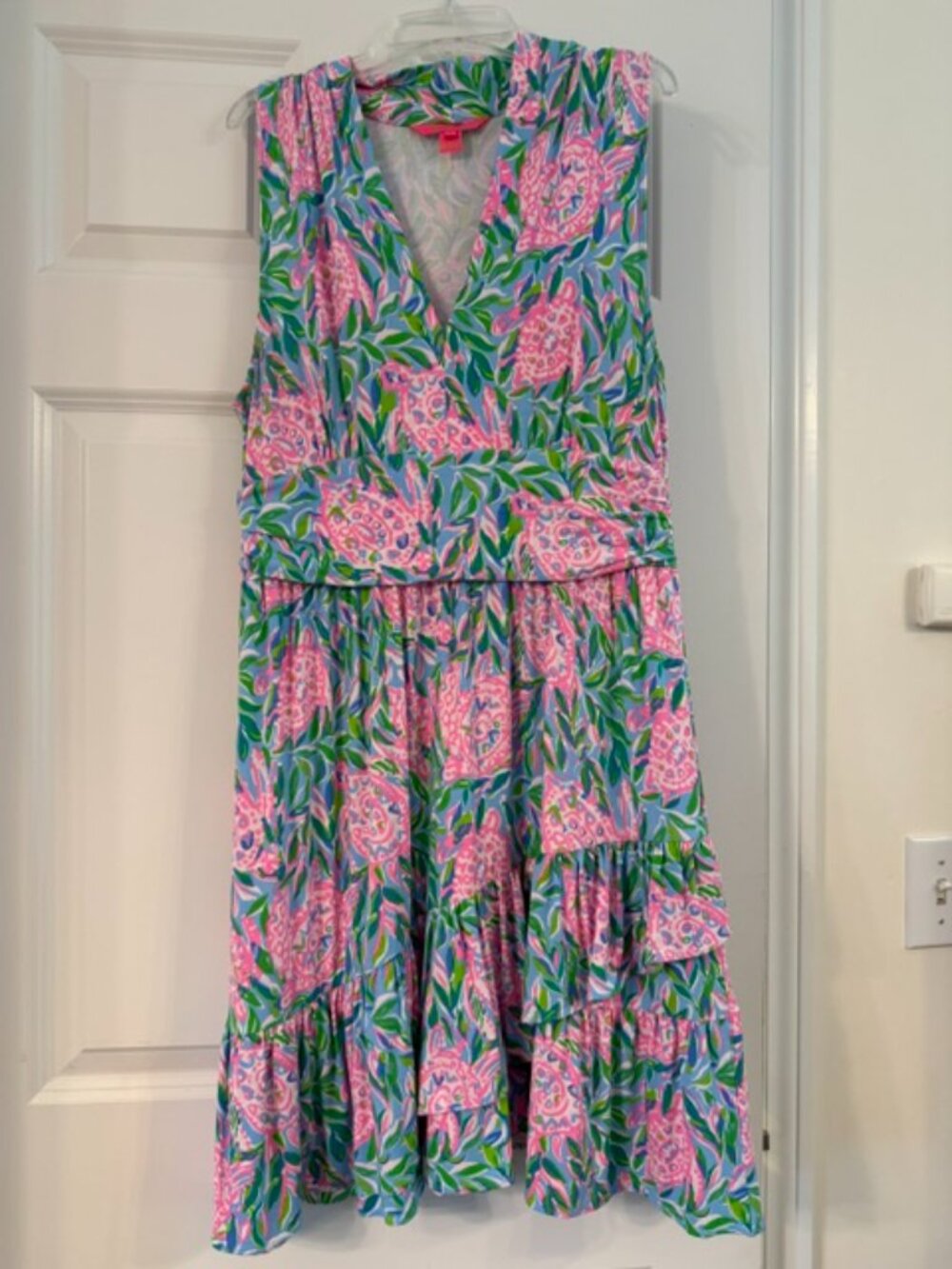 Lilly Pulitzer Pink & Green Figure Flattering Floral Wrap-Style dress
